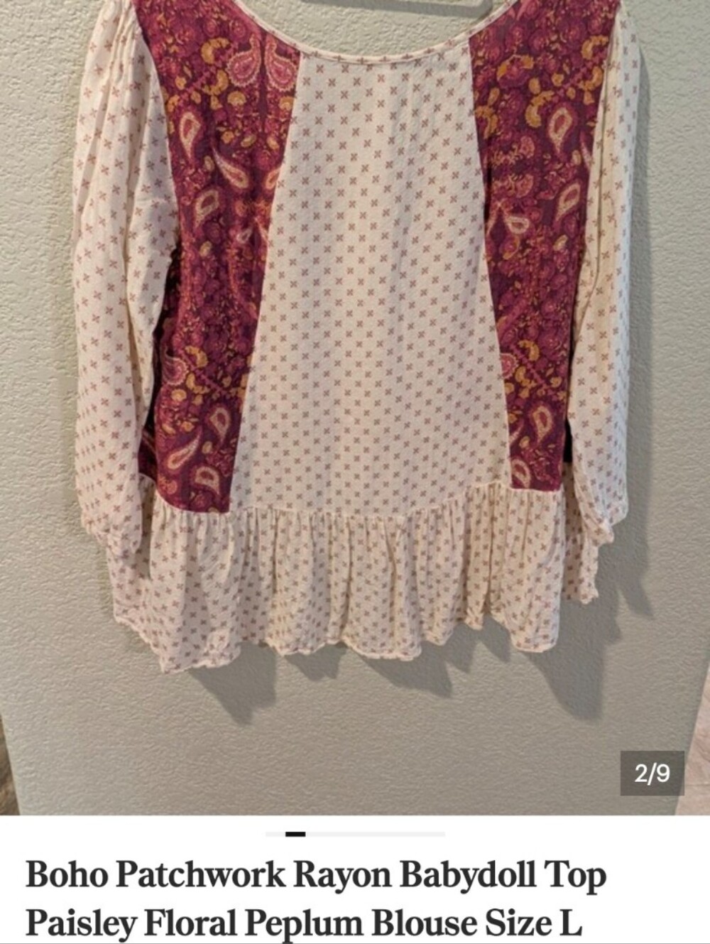 Free People Patchwork Floral Paisley Babydoll Peplum Top Size Large - Picture 11 of 13